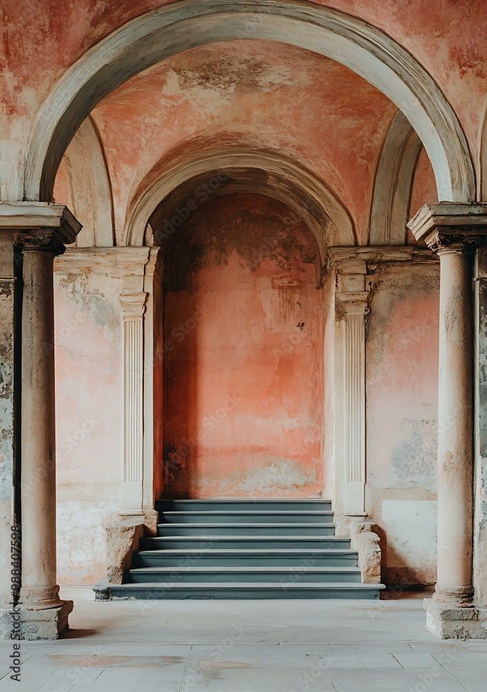 Fototapeta premium Old Archway With Pink Wall And Stone Columns