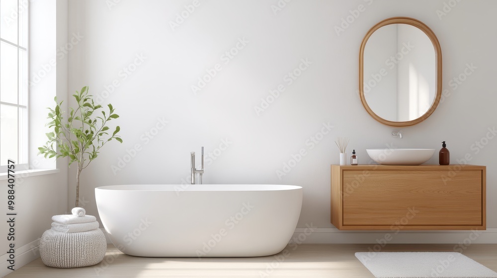 Fototapeta premium Modern Luxurious Hotel Bathroom with Minimalist Design and Natural Elements