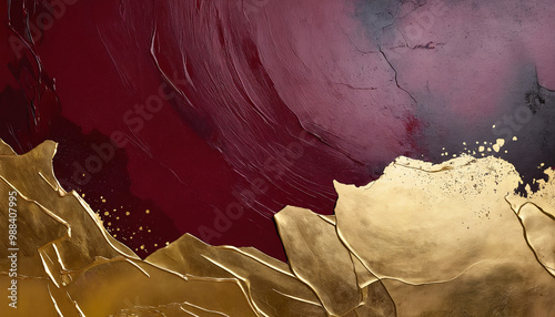 luxury burgundy red grunge wall with golden paint
