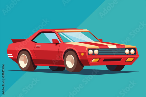 A vibrant red car with customizeable features showcases a modern flat design against a blue background, ideal for automotive enthusiasts and designers.