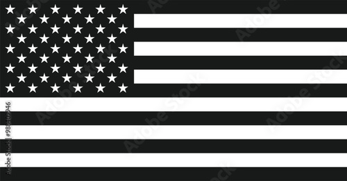 Black and white American flag. Vector flag of the USA