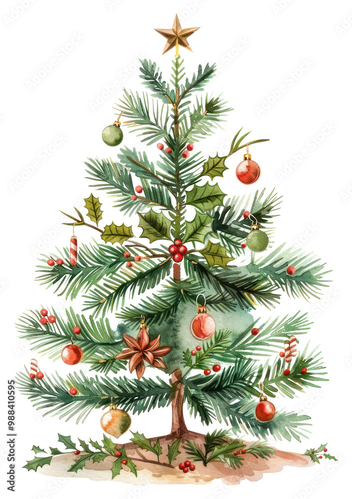PNG Festive watercolor Christmas tree illustration PNG Festive watercolor Christmas tree illustration