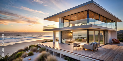 Contemporary beach house with panoramic oceanfront views, beach, house, contemporary, modern, oceanfront, views, windows