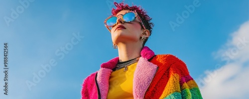 Embracing Gender Fluidity: Non-Binary Model in Bold Adaptive Clothing Promoting Body Positivity photo