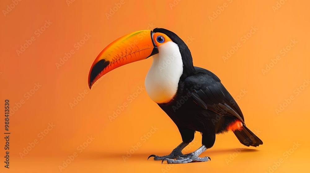 Naklejka premium toucan isolated on orange background