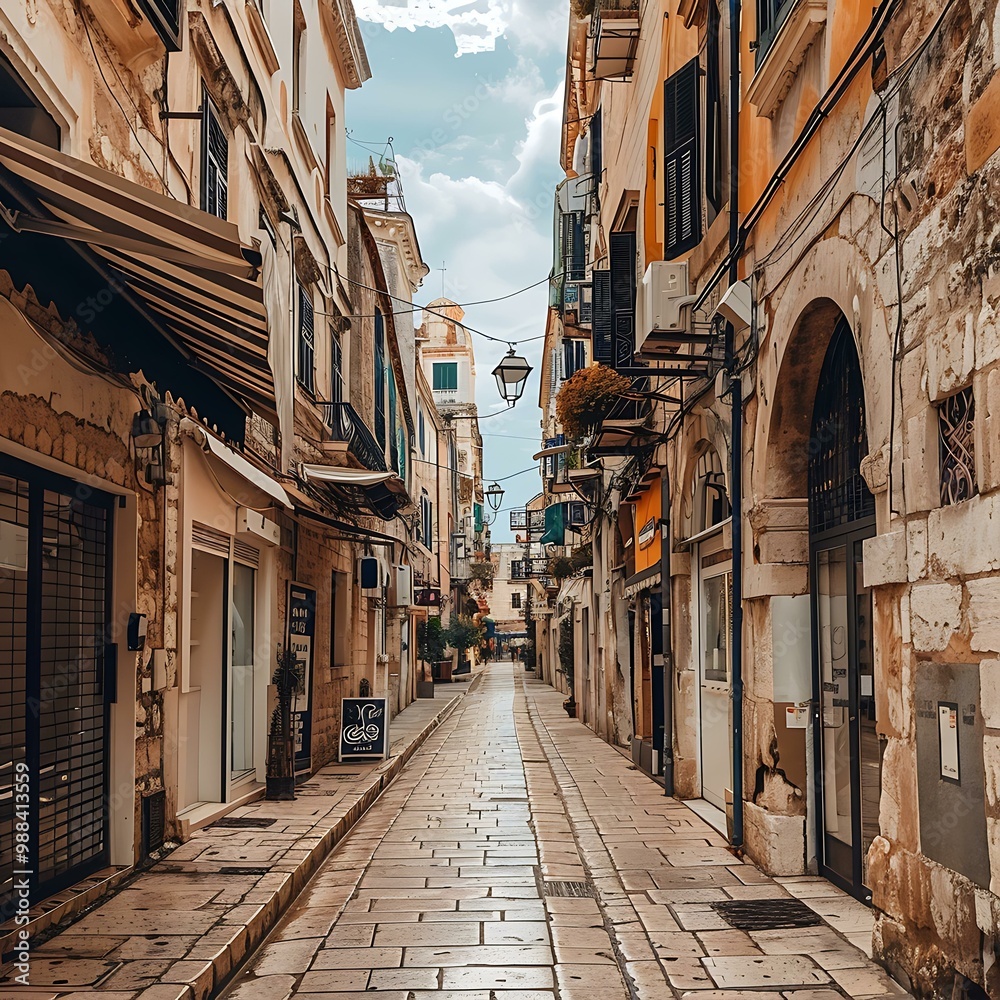 Fototapeta premium Narrow Street with Stone Buildings in an Old Town