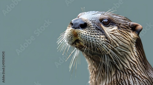 close up of an otter heads isolated on solid background