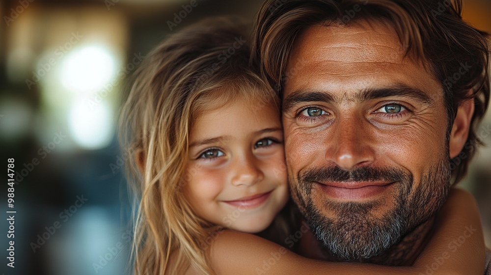 portrait of little cute daughter hugging her happy father at home portrait of little cute daughter hugging her happy father at home