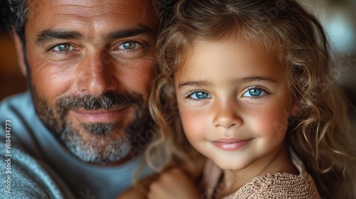 portrait of little cute daughter hugging her happy father at home