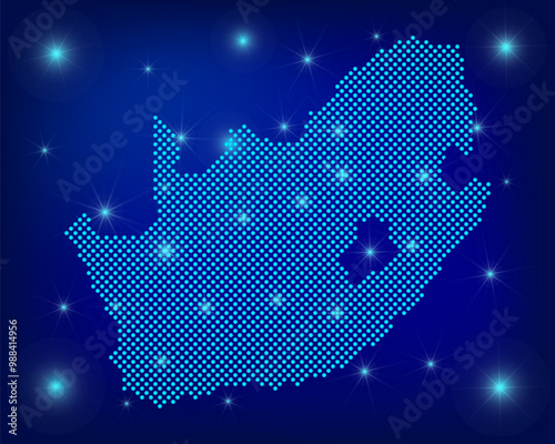 South Africa map in blue. Dotted map. Dots  South Africa map with spotlights on dark blue background.  Global social network.  Blue futuristic background with Dotted map . EPS10