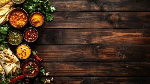 Wallpaper Mural Flat lay of Indian food ingredients on a rustic wooden background. Torontodigital.ca