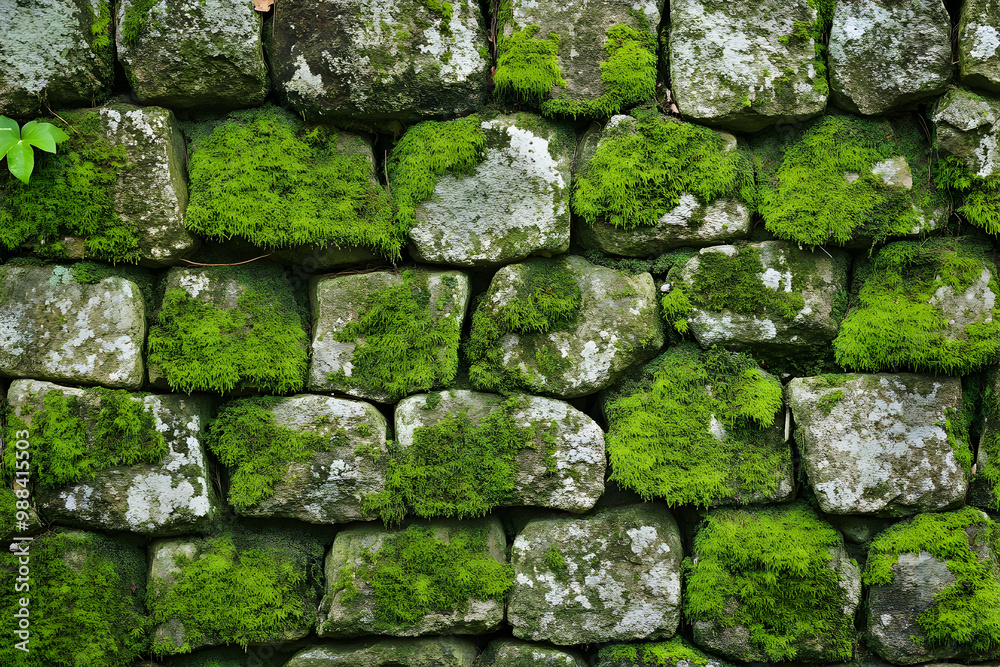 Green Mossy Stone Wall Texture - Realistic Image Green Mossy Stone Wall Texture - Realistic Image