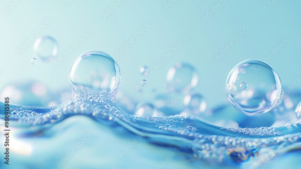 Bubbles rising through clear blue water creating a dynamic background of flowing shapes and reflections Bubbles rising through clear blue water creating a dynamic background of flowing shapes and reflections