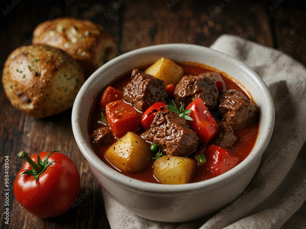Hearty Beef Stew with Potatoes and Red Peppers Generative Ai Hearty Beef Stew with Potatoes and Red Peppers Generative Ai