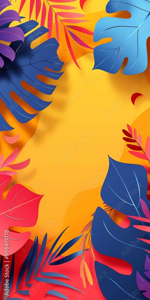 Tropical Leaves Paper Cut Background Illustration Tropical Leaves Paper Cut Background Illustration