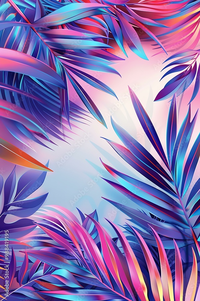 Neon Tropical Leaves Background Neon Tropical Leaves Background