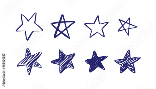 Star hand drawn blue marker pen. Doodle star sketch drawing