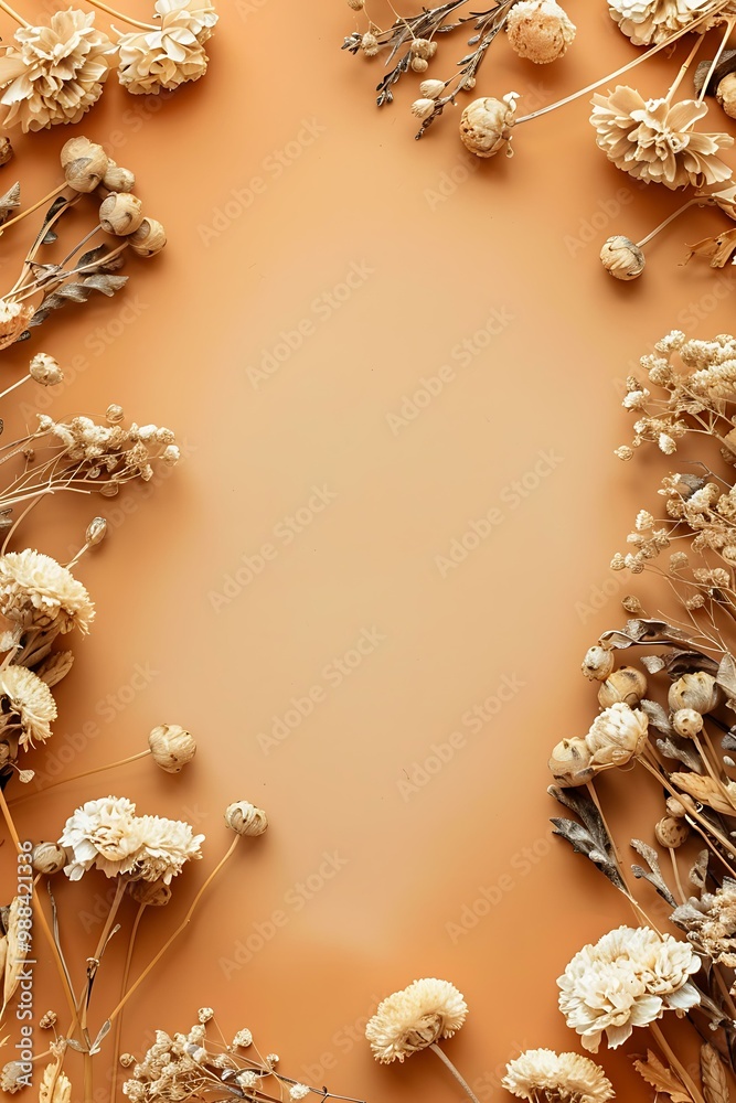 Dried Flowers Frame on Brown Background Dried Flowers Frame on Brown Background
