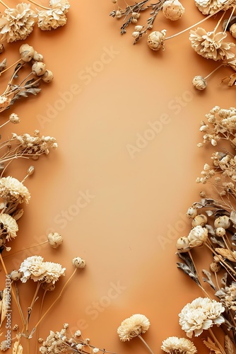 Dried Flowers Frame on Brown Background