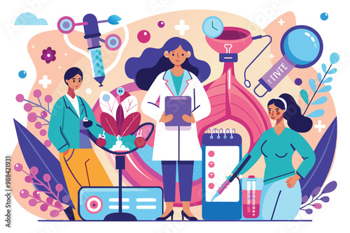Medical professionals engage in a gynecology consultation, discussing customizable treatment plans while fostering a supportive environment for patients.