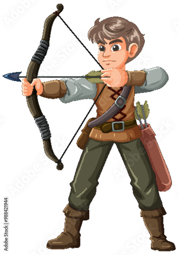 Archer Aiming with Bow and Arrow