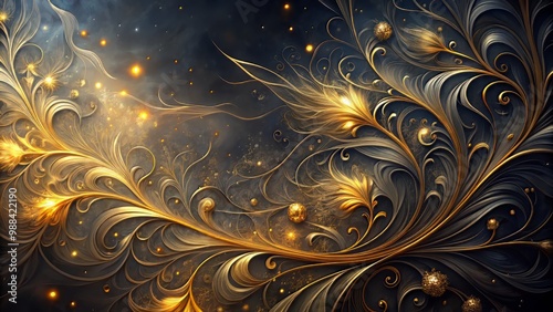 Dark gradient background with wispy tendrils of gold that evoke a sense of mystery and ancient mysticism photo