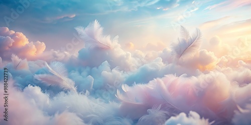 Wallpaper Mural Gentle, gradient-filled clouds of pastel hues float across a soft, paper-textured canvas, evoking a sense of ethereal calmness and romance, with delicate Torontodigital.ca