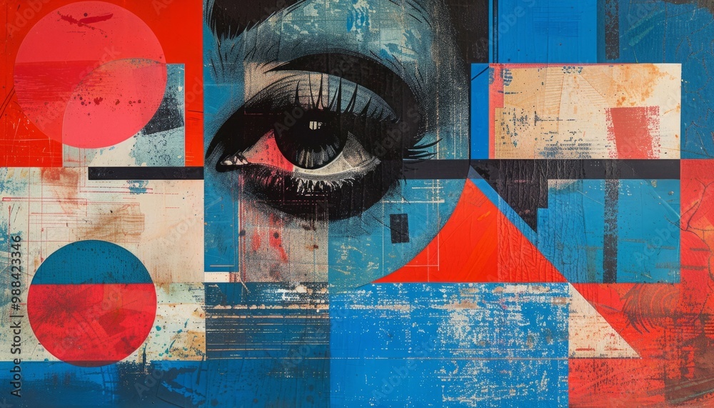 Naklejka premium Woman eye looking through geometric shapes urban art