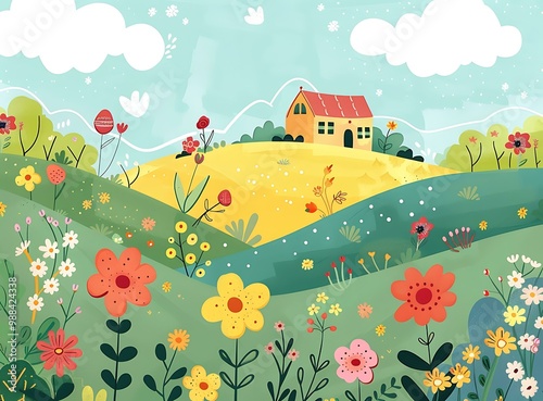 Cute Spring House with Flowers photo