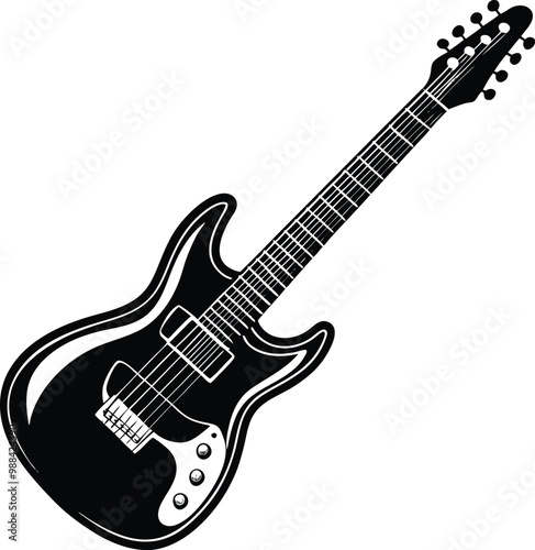 Electric guitar silhouette vector icon, Illustration on black and white.