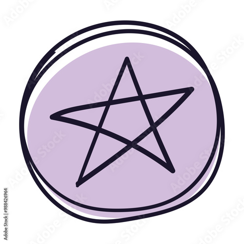 Halloween icon. A pentagram drawn in a circle, representing mysticism, magic, and witchcraft, often associated with occult themes during the Halloween season.