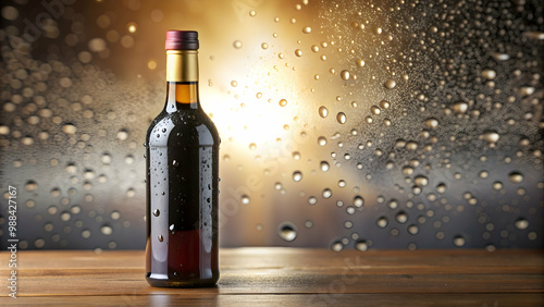 Bottle of Aceto Balsamico vinegar with droplets on a label, bottle, Aceto Balsamico, vinegar, condiment, Italian, gourmet