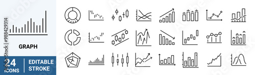 Graph and charts web line icons.