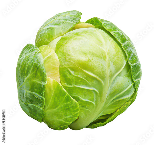 Single Brussel sprout on transparent background. Small green vegetable with layered leaves. photo