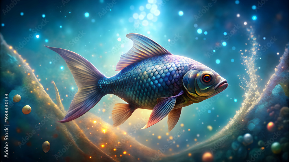 Magical fish with shimmering scales swimming in a mystical underwater world , enchanting, fantastical Magical fish with shimmering scales swimming in a mystical underwater world , enchanting, fantastical