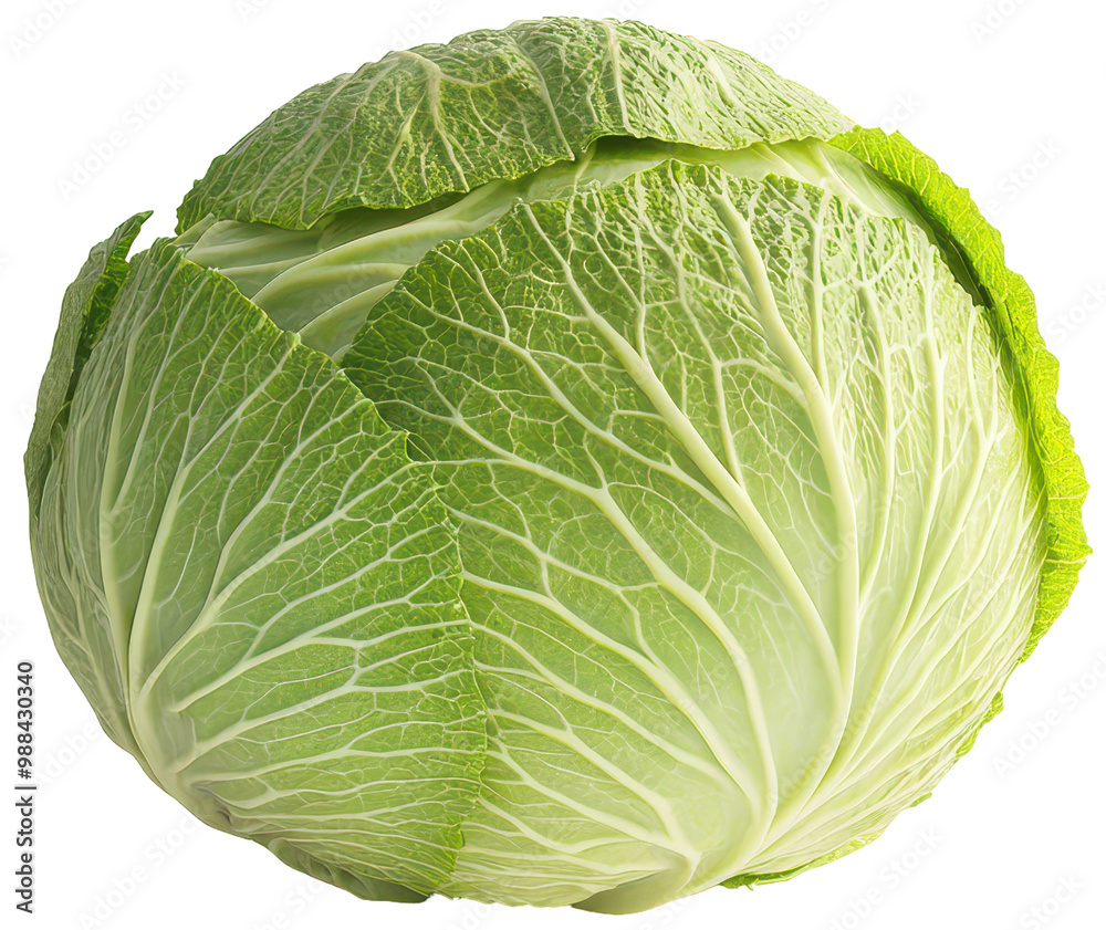 Light green cabbage on transparent background. Round, smooth leaves with visible veins. Light green cabbage on transparent background. Round, smooth leaves with visible veins.