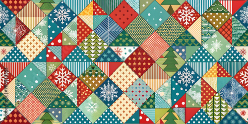 Colorful winter holiday patchwork seamless pattern , holiday, winter, colorful, patchwork, seamless, pattern