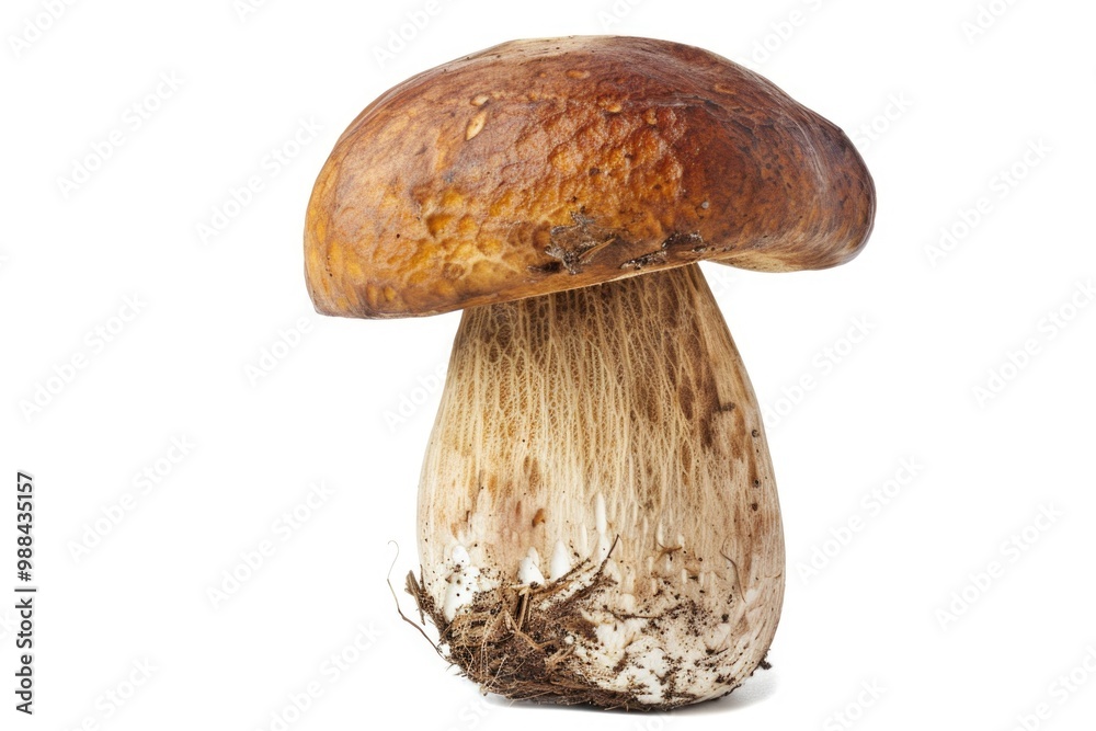 A single mushroom grows on a plain white surface A single mushroom grows on a plain white surface