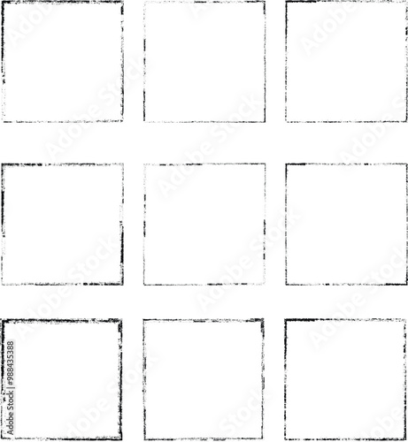 Set of vector border frames with rough edges . Rectangular frame template collection . distress texture . Grunge tiny frame borders isolated on the background . Rough edges effect . 