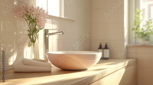 Modern Minimalist Bathroom with Vessel Sink and Natural Light