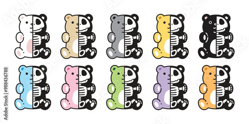 Bear polar halloween skeleton icon skull bone teddy sitting vector pet cartoon character logo symbol illustration clip art isolated design