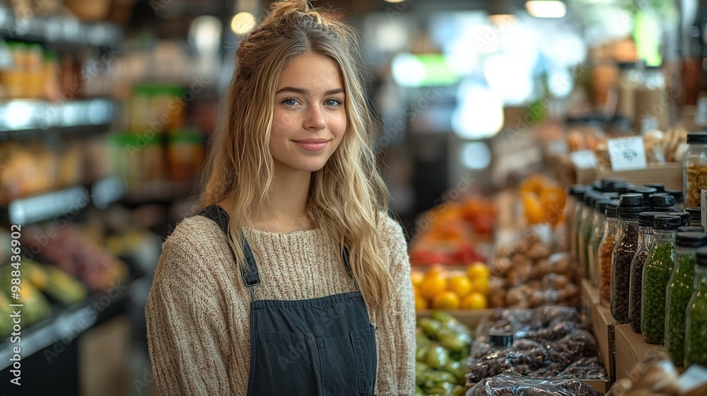 shop assistant serving customer in package free store using reusable containers zero waste shops offering package free bulk goods, sustainable alternatives shop assistant serving customer in package free store using reusable containers zero waste shops offering package free bulk goods, sustainable alternatives