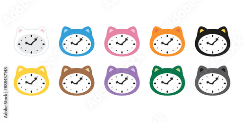 cat vector head face alarm clock time kitten icon calico neko pet cartoon character munchkin illustration symbol clip art isolated design