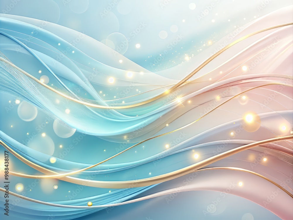 Obraz premium Whispers of Elegance - Curved gold lines dance through a soft focus background of blush pink, powder blue, and cream, creating a sense of refinement and luxury.