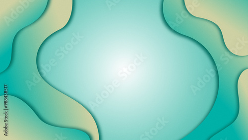 Abstract gradient background featuring flowing teal and yellow shapes with a soft light center for modern design concepts.
