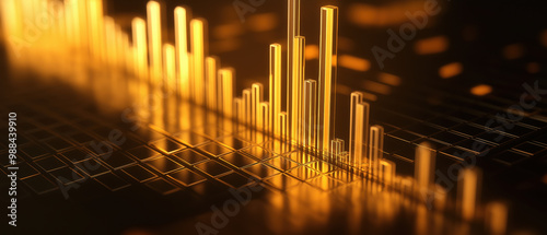 Abstract glowing financial graph with dynamic bars, representing growth, data analysis, and modern technology trends.