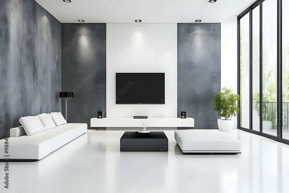 Modern Living Room Interior Design with White Couch and Black TV Modern Living Room Interior Design with White Couch and Black TV