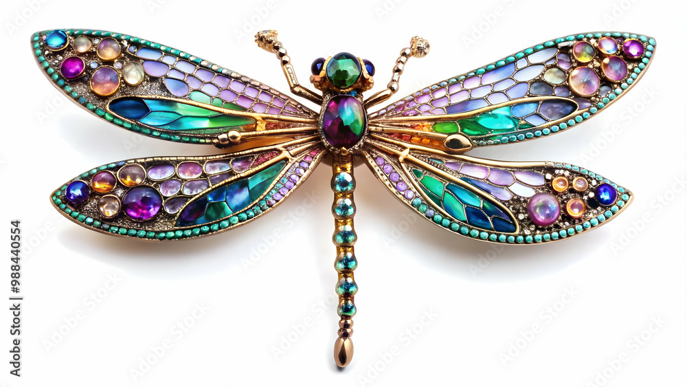 Fototapeta premium Exquisite dragonfly brooch with bright iridescent colors for elegant jewelry, dragonfly, brooch, exquisite, jewelry