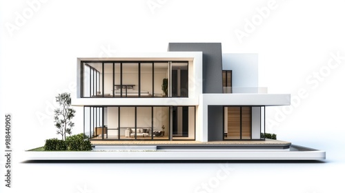 a modern house model displayed on a clean white background.