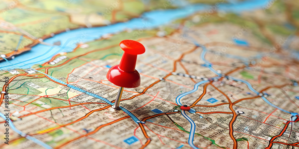 Red pin marking a location on map, map, location, pinpoint, marker, navigation, destination, travel, geography, direction, pointer Red pin marking a location on map, map, location, pinpoint, marker, navigation, destination, travel, geography, direction, pointer